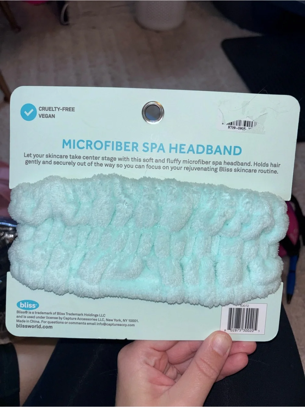 bliss Microfiber Spa Headband - Light Aqua NWT
